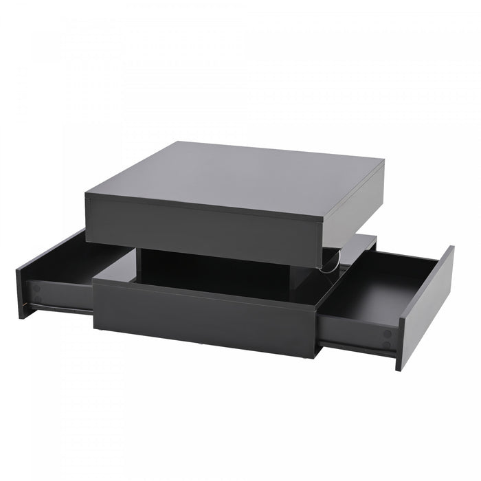 Oliver table basse relevable – table avec eclairage LED et 2 tiroirs, noir
