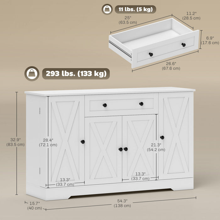 HOMCOM Buffet 54\" blanc, meuble de cuisine de style campagnard