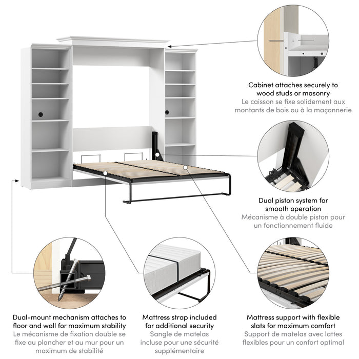 Grand lit escamotable Versatile de Bestar de 115 po (L) avec 2 organisateurs de garde-robe - blanc