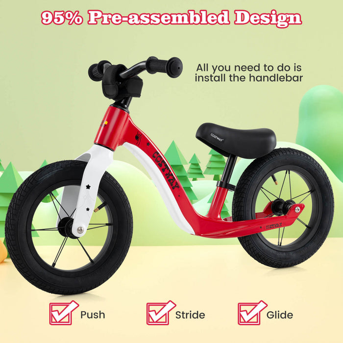 Costway 12 Pouces Magnesium Tout-petit Equilibre Velo Sans Pedale Formation Tout-petit Equilibre Velo Rouge