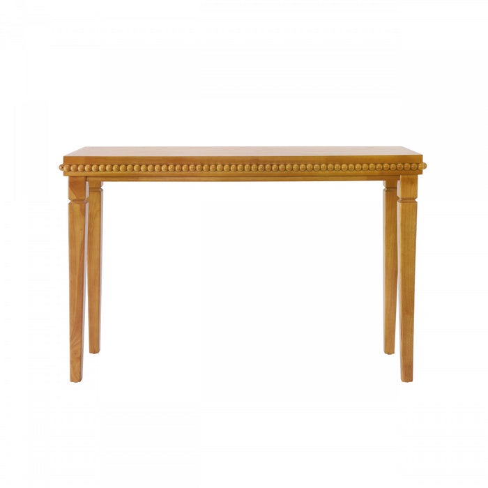Console rustique en bois Martha 120 cm avec bordure perlee decorative - brune
