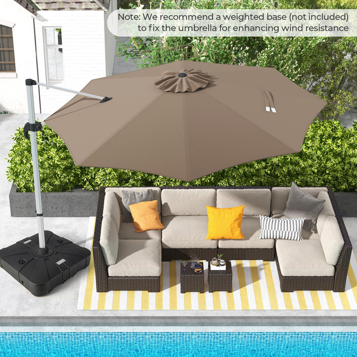 Costway Parasol d'exterieur rond a bras articule 11 pieds, avec rotation a 360° Marron