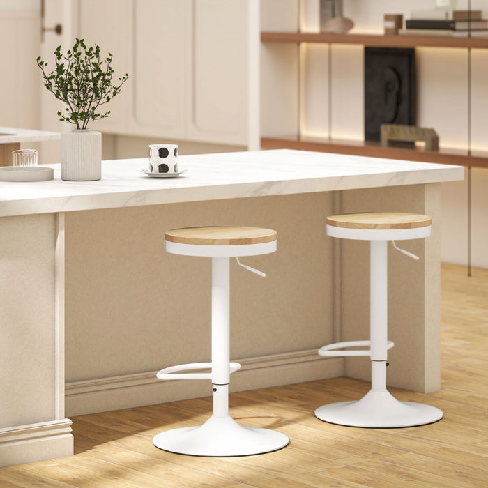 HOMCOM Lot de 2 tabourets de bar pivotants reglables en bois, blanc naturel