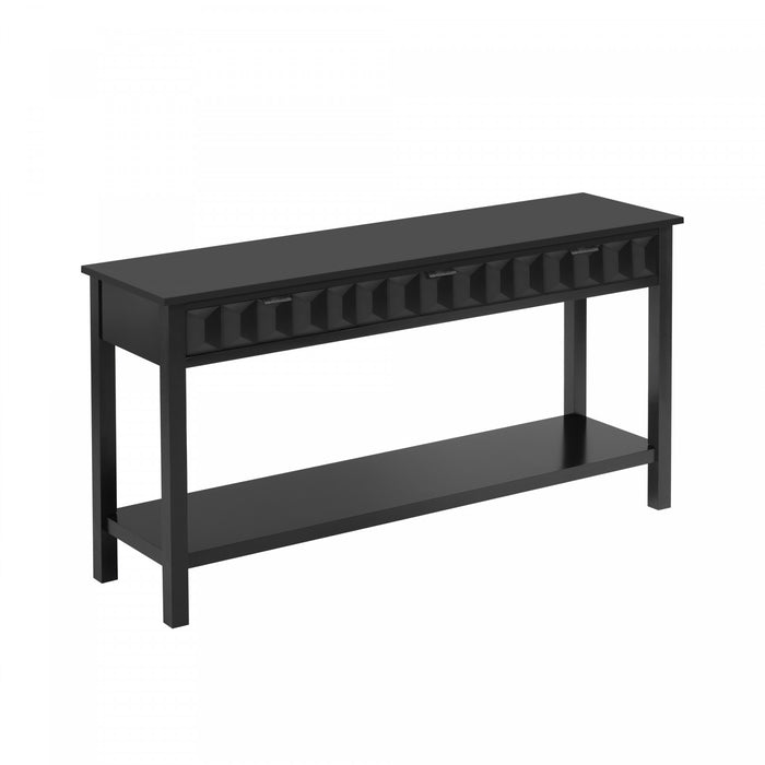 Table d'entree Oliver 60'' en placage de sapin avec design en nid d'abeille et tiroirs, noire