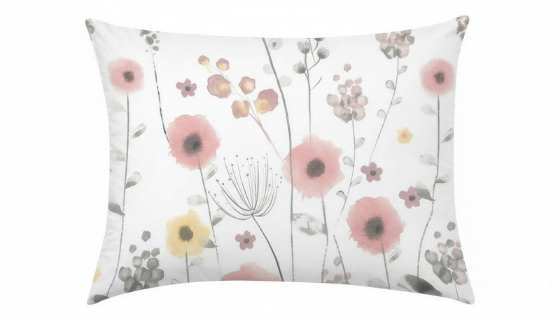Ensemble Douillette Simple Mirabelle - Literie Reversible a Fleurs Aquarelle Rose et Gris 