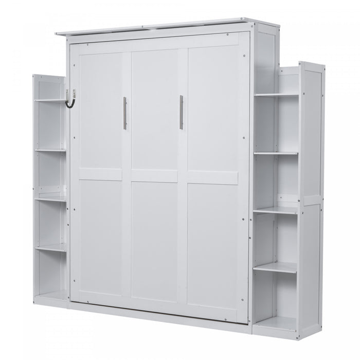 Aiden Lit escamotable Murphy avec etageres et eclairage LED, taille Queen, blanc