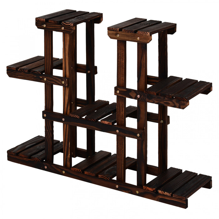 Support De Pot De Plante En Bois A 4 Niveaux Outsunny Support De Fleur Carbonise Vertical Etagere De Jardin Exterieur