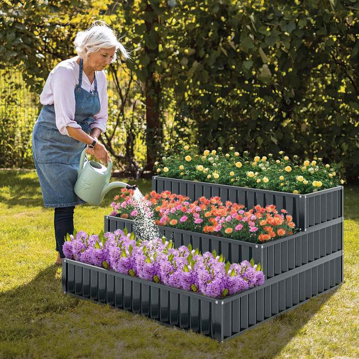 Costway 2 Pcs Lit De Jardin Eleve A 3 Niveaux, Boite De Planteur Exterieure Elevee En Metal De 47\" X 47\" X 24\" Noire