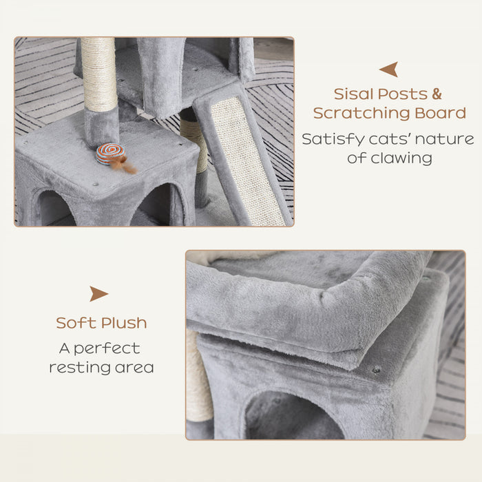 Pawhut Tour D'arbre A Chat En Peluche Centre D'activites Avec Poteau A Gratter En Sisal Planche A Gratter Condo Gris Clair