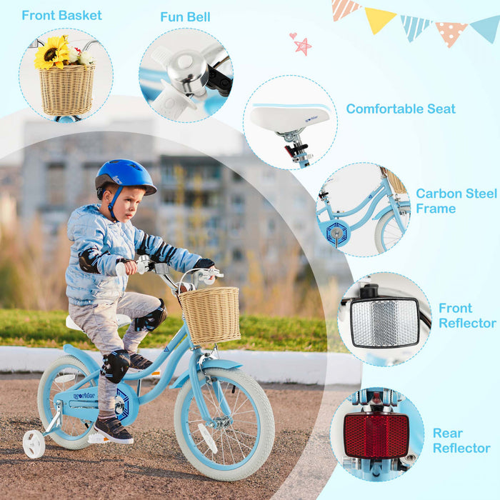 Prorider 16\" Velo Enfant Avec Roues D'entrainement Reglable Guidon Siege Frein A Main Bleu