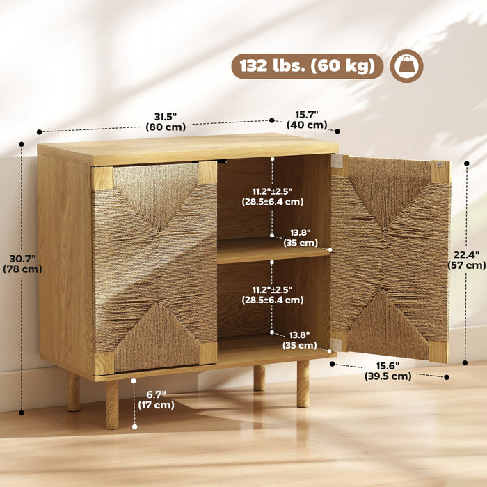 HOMCOM Buffet avec Portes en Corde Tissee, Meuble Buffet, Chene