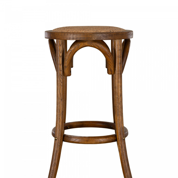 Tabouret Rae de hauteur comptoir en rotin et sans dossier - noyer