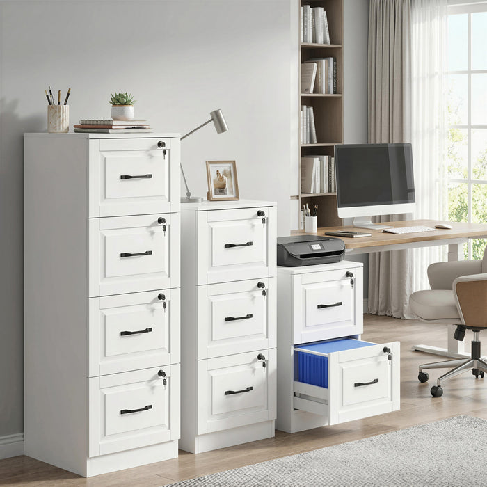 HOMCOM Armoire a Dossiers 4 Tiroirs avec Serrure, Meuble de Classement Vertical, Blanc