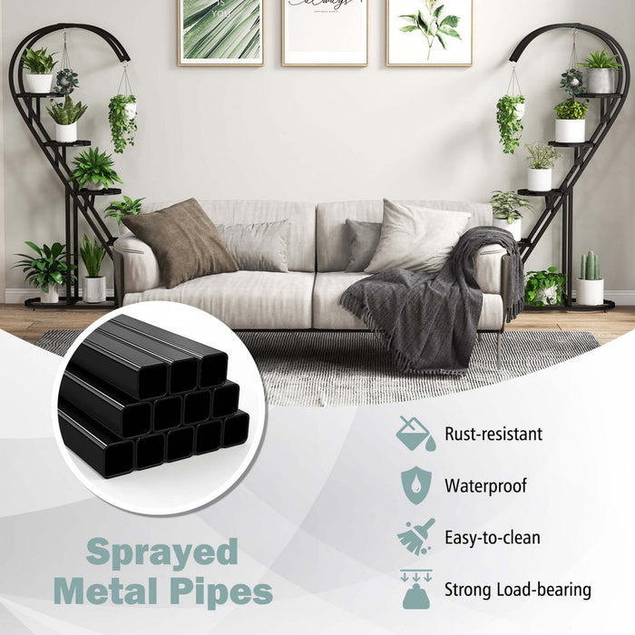 Costway 5 Etagere En Forme De Cœur Avec Crochet Suspendu Pour Plusieurs Plantes Noir