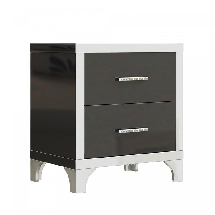 Sophia table de chevet laquee brillante avec 2 tiroirs et poignees en metal, noir
