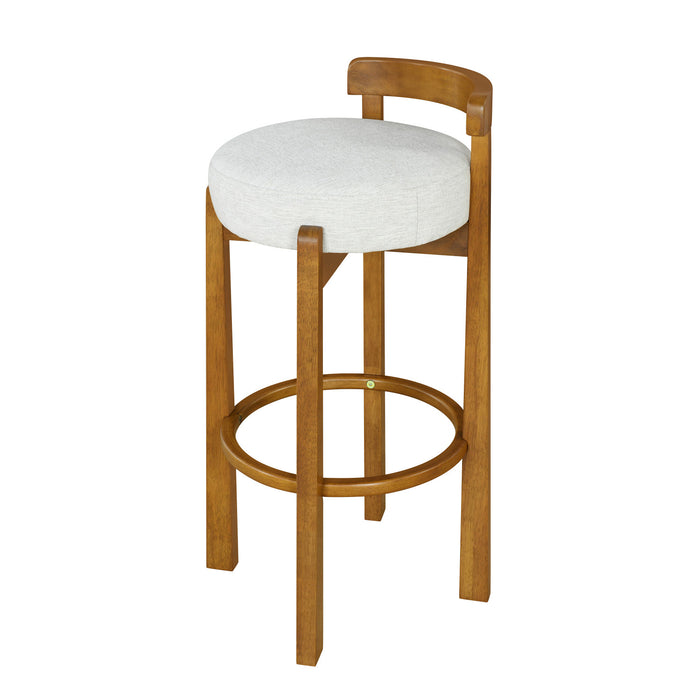 Elise – Lot de 2 tabourets de bar modernes a assise ronde en bois d’hevea avec dossier incurve de soutien et revetement en sherpa, couleur ivoire
