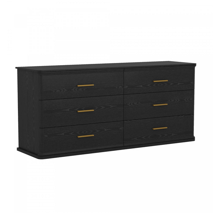 Commode traditionnelle Clifford en noir (6 tiroirs)