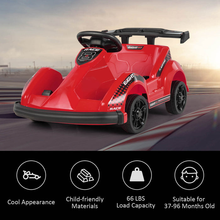 Costway 6v Batterie Alimentee Go Kart Enfants Rouler Sur 4 Roues Racer Rc W / Pare-chocs & Musique Rouge
