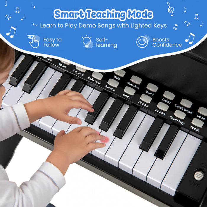 Costway Piano Numerique 25 Touches avec Pupitre, Tabouret, Touches Retroeclairees et Mode Enseignement pour Enfants des 3 Ans - Noir