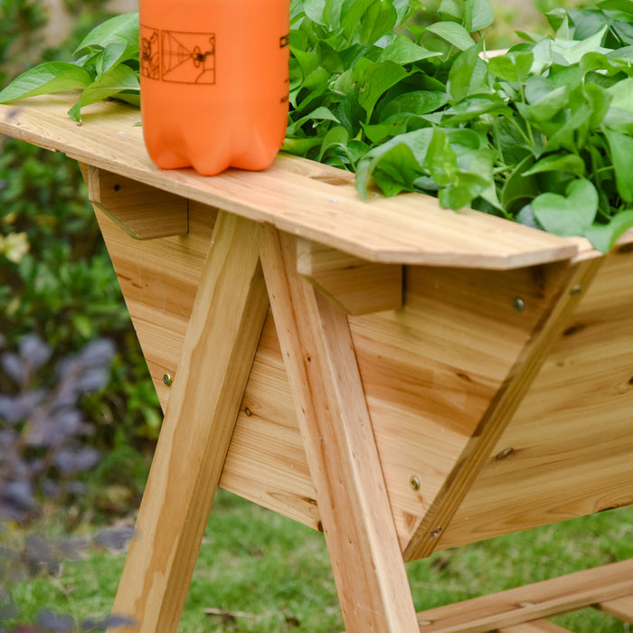 Outsunny Jardiniere Sur Pieds Potager Avec Etagere Inferieure Tablettes Laterales Tissu Non-tisse Trous De Drainage Inclus Bois Massif Sapin 58.5\" X 31\" X 32.25\" Bois Naturel