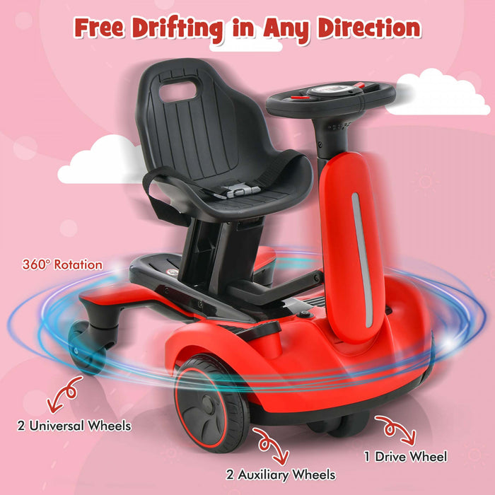 6v Karts De Drift, Voiture Karts Electrique Pour Enfants, Avec 5 Roues, Siege Reglable, Effets Sonores&klaxon, Jouet Voiture Enfants Avec Fonction De Derive, Pour 3-8 Ans, Charge 25 Kg, Rouge/rose/noir