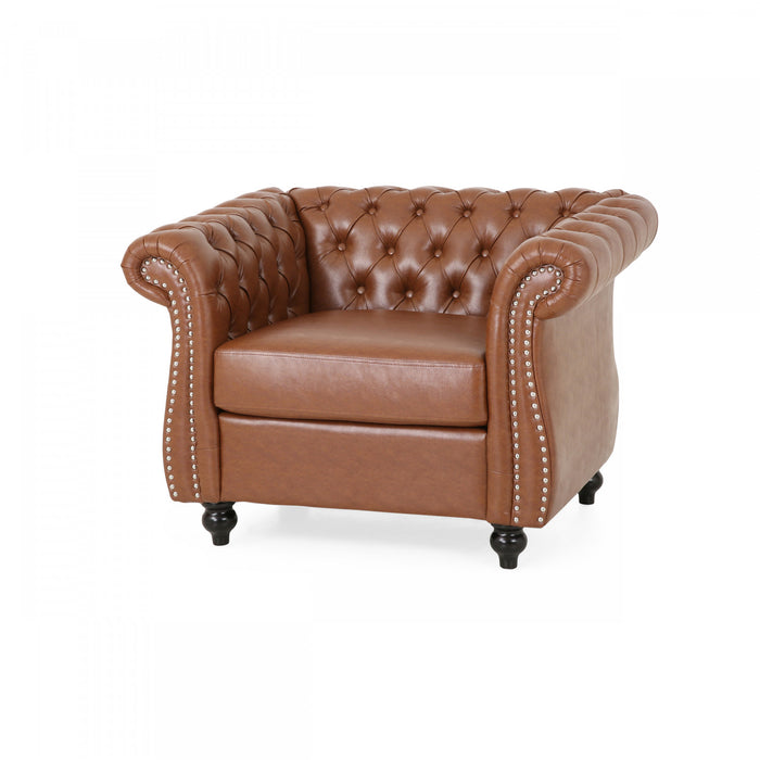 Gibbon Fauteuil Confortable Avec Revetement En Similicuir Et Dossier Capitonne, Marron