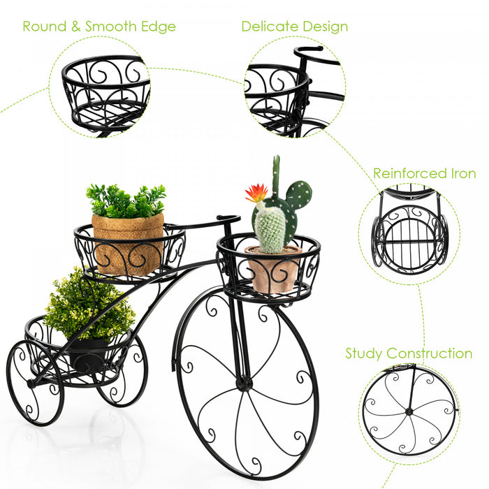 Support Pour Plantes Tricycle, Support Pour Plantes En Forme De Bicyclette Style Parisien Avec 3 Paniers, Support Pour Pot De Fleurs A 3 Niveaux Avec Roues Decoratives Pour L'interieur Et L'exterieur, Ideal Pour Jardiniers Amateurs, Cadeau De Pendaison De Cremaillere, Fete Des Meres