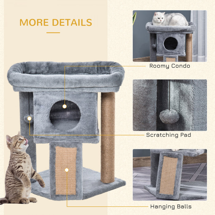 Pawhut Arbre A Chat, Petite Tour Pour Chat Avec Perchoir, Arbre A Chat, Condo Pour Chat, Balle Jouet Pour Chaton, Utilisation En Interieur, Gris