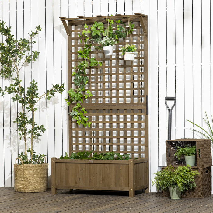 Outsunny Lit De Jardin Sureleve, Jardiniere En Bois Avec Treillis Pour Vigne Grimpante, Jardiniere Avec Ecran D'intimite Pour Cultiver Des Legumes, Des Herbes Et Des Fleurs Pour Jardin, Terrasse, Cafe