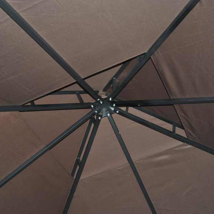 Outsunny 10' X 10' Pavillon De Jardin Tonnelle Barnum Gazebo Avec Parois Laterales Brun