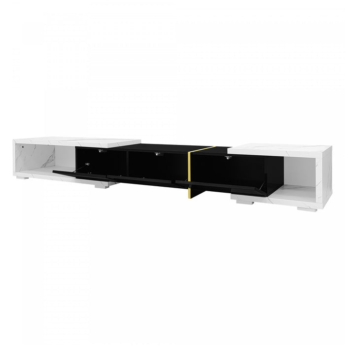 Liam 55.1\"–102\" Cabinet TV Moderne avec Longueur Ajustable et Fonction Rotative, Blanc