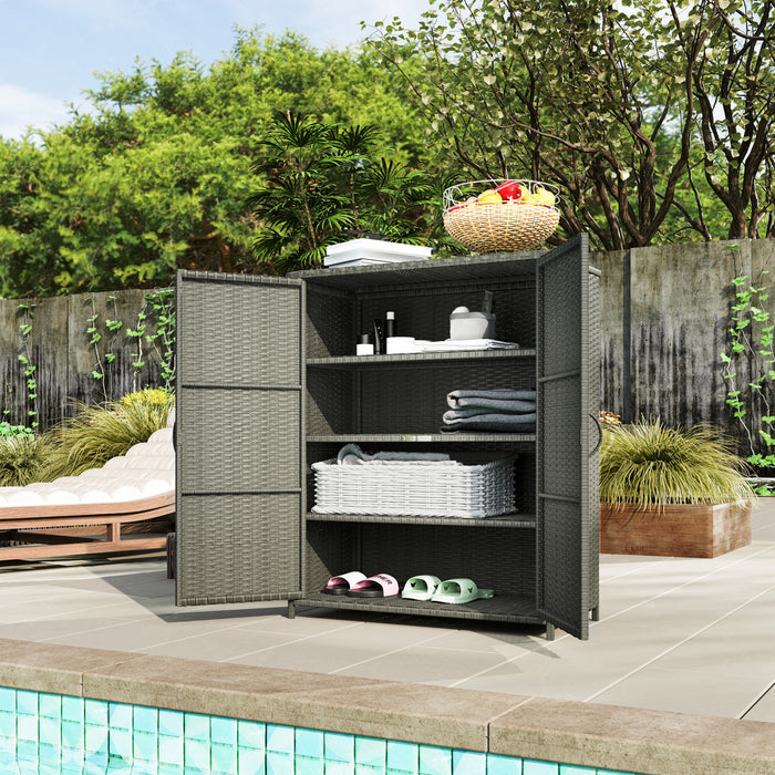 Outsunny Armoire De Rangement Exterieure En Osier, 4 Etageres Avec 2 Portes