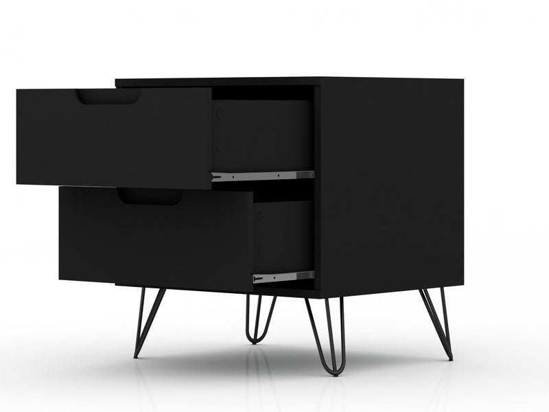 Table de nuit Rockefeller Mid-Century Modern 20\" en noir (2 tiroirs) - Lot de 2