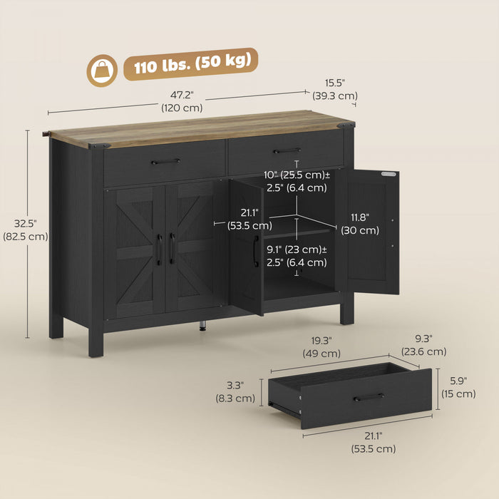 Buffet HOMCOM avec Tiroirs et Etageres, Buffet de Style Ferme