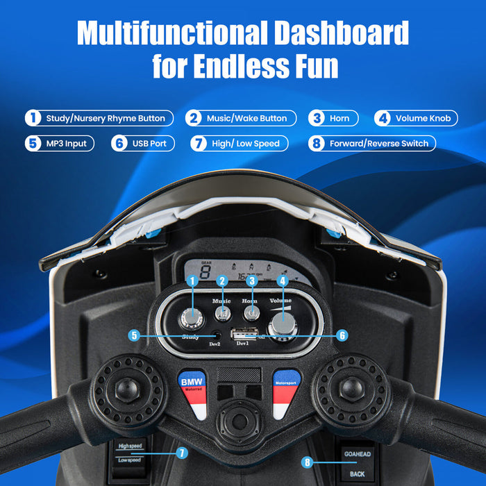 Costway 12v Enfants Rouler Sur La Moto Bmw 3 Roues Electriques Sous Licence Jouet W / Lumiere Et Musique Bleu