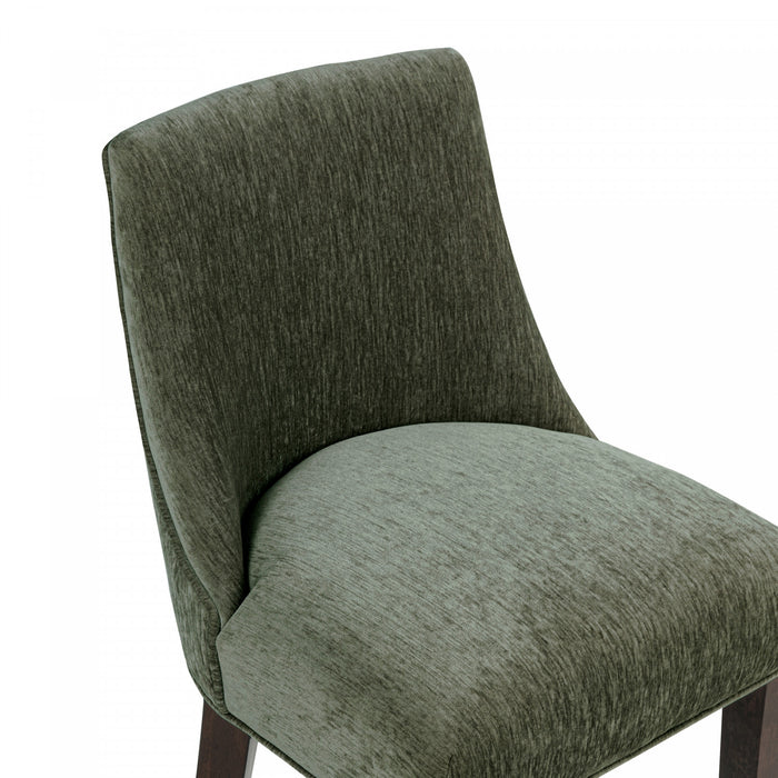 Tabouret de bar moderne Beever en bois avec revetement en chenille vert foret