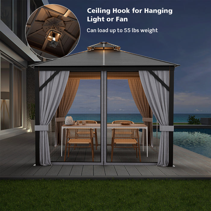 Costway 10’ X 10’ Patio Double Top Hardtop Gazebo Toit En Acier Galvanise Cadre En Aluminium