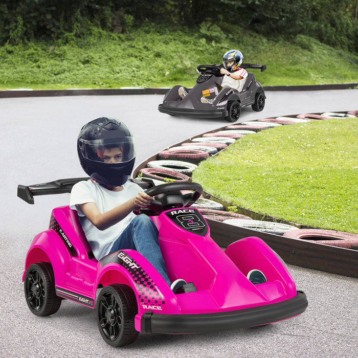 Costway 6v Batterie Alimentee Go Kart Enfants Rouler Sur 4 Roues Racer Rc W / Pare-chocs & Musique Rose