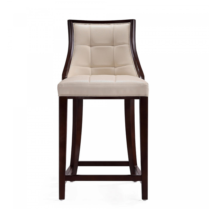 Tabouret de comptoir traditionnel en bois avec assise rembourree creme Fifth Avenue - Lot de 3