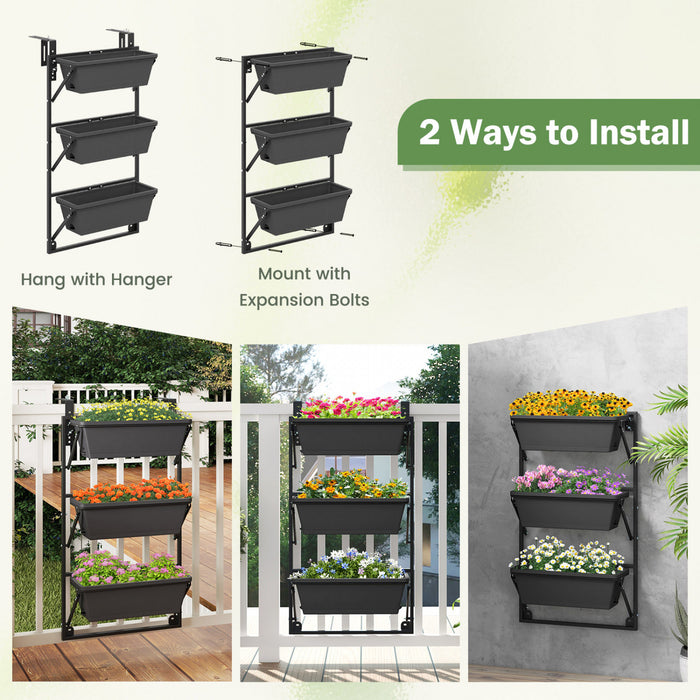 Costway Suspendu Planteur Vertical Avec 3 Boites De Planteur Et Crochets Amovibles Pour Fleurs