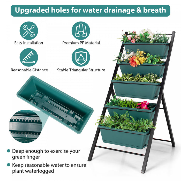 Boite De Planteur De Jardin Vertical Costway A 5 Niveaux Eleve Lit Eleve W / 5 Conteneur Vert