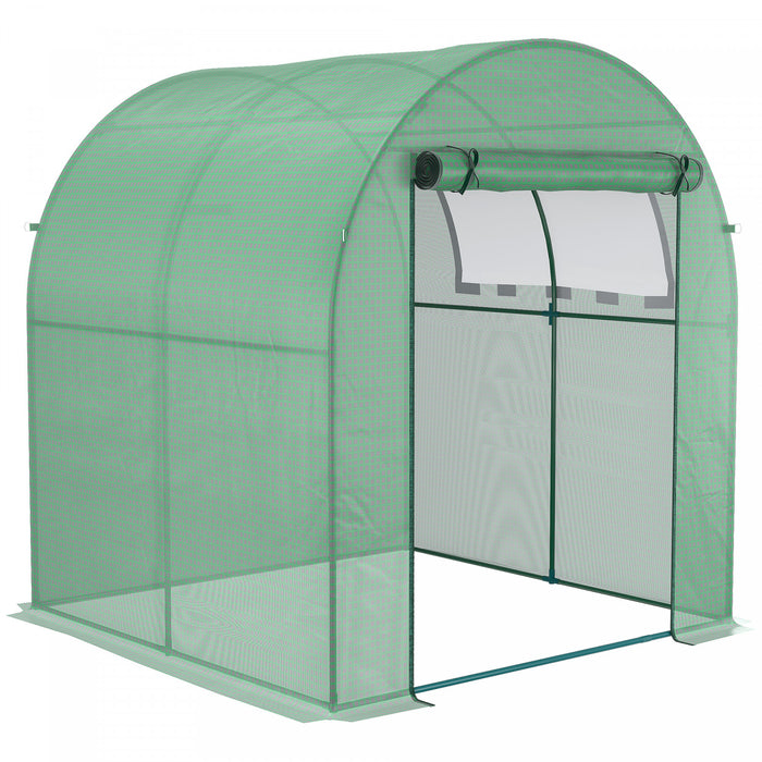 Outsunny 6' X 6' X 6.6' Serre A Tunnel, Petite Serre Avec Porte A Fermeture Eclair Et Fenetre Enroulable, Chambre Chaude Portative Pour Plantes Avec Couverture En Pe Et Cadre En Acier, Verte