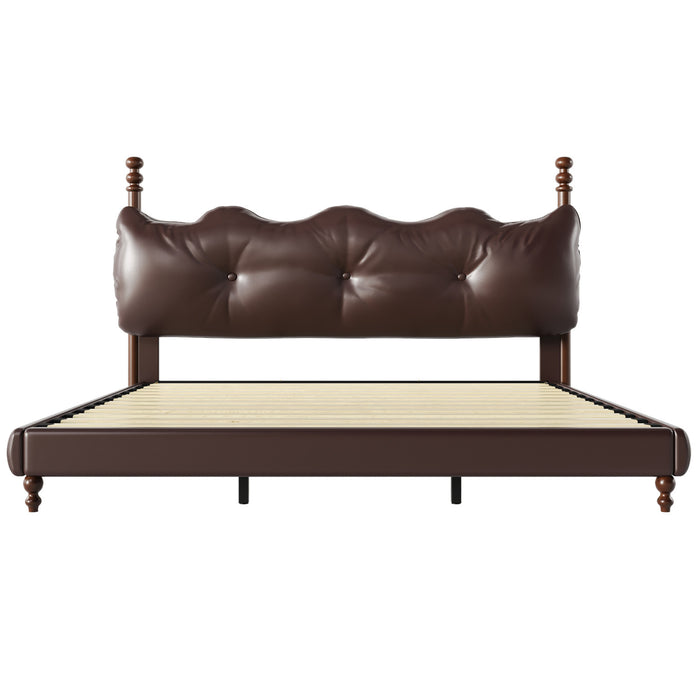 Cadre de lit plateforme en simili cuir Emma avec tete de lit, taille King, marron fonce