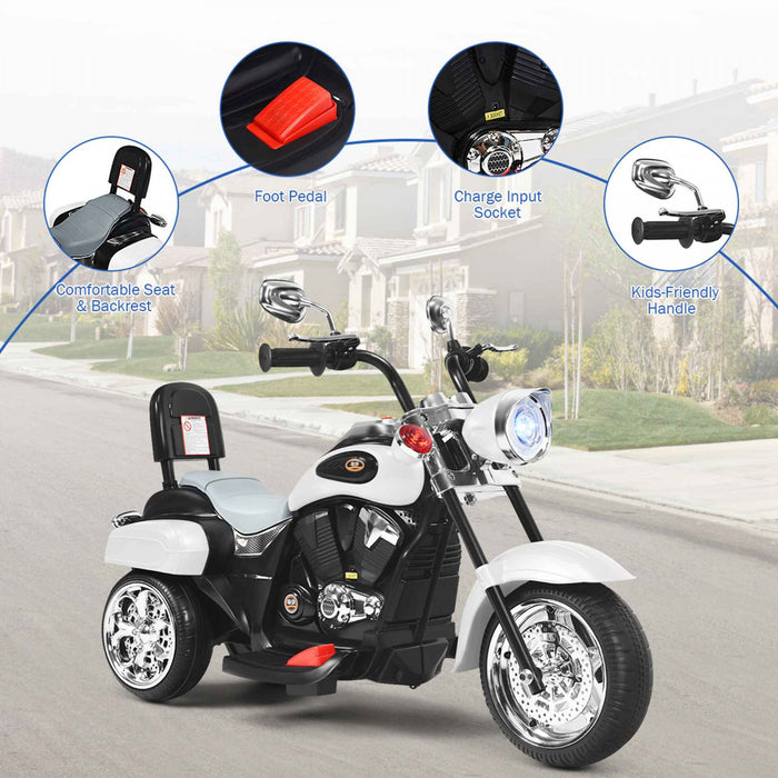 Costway 3 Roues Enfants Rouler Sur Moto 6v Batterie Alimentee Jouet Electrique Blanc