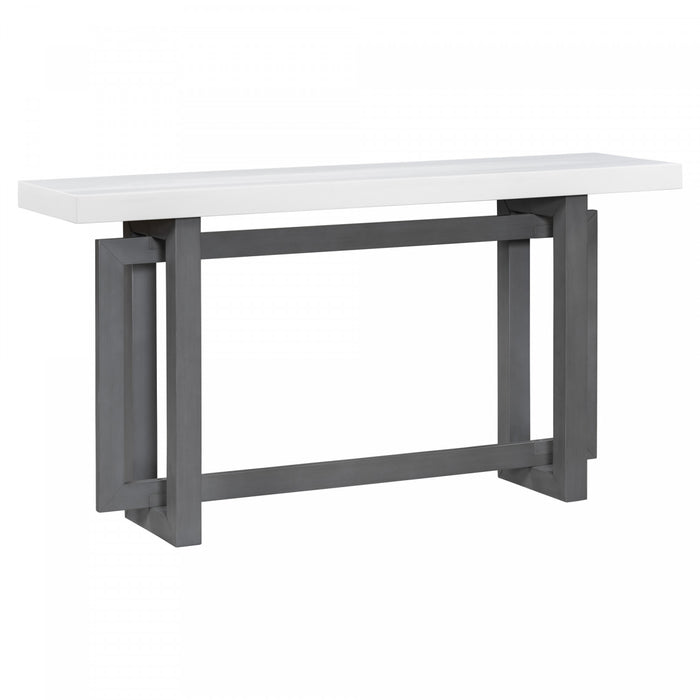 Table d'entree peinte Ethan 59,1'' avec design rectangulaire triple et pieds en bois de pin, blanche