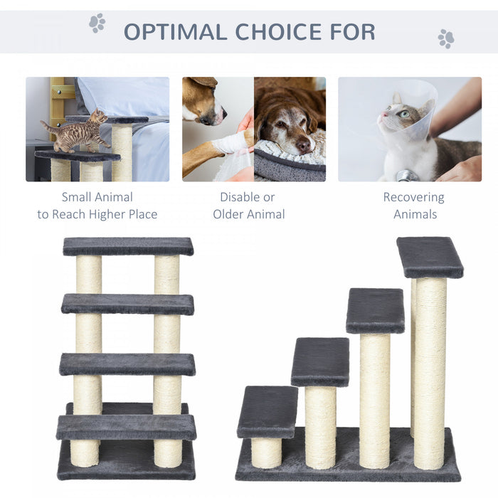 Pawhut Escalier A 4 Niveaux Pour Animaux De Compagnie Chien Chat 4 Marches Kitty Poteau A Gratter Chat Gris Fonce