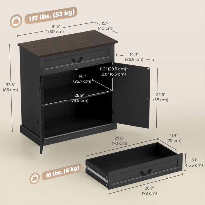 HOMCOM Buffet 32\" Style Fermier avec Plateau Epais et Tiroir, Noir