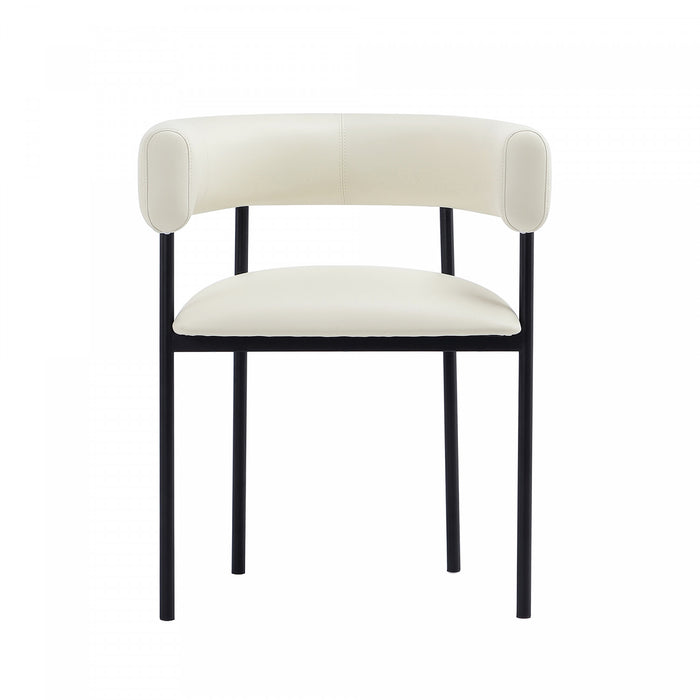 Chaise de salle a manger contemporaine Onda en cuir vegetalien et metal, coloris ivoire