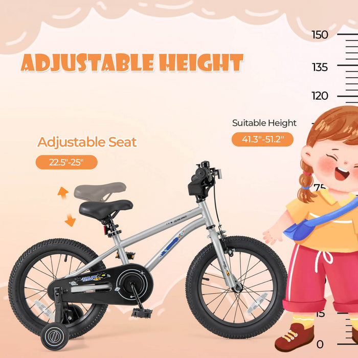 Velo Costway 16 Pouces Pour Enfants De 4 A 7 Ans Avec Selle Reglable Et Guidon Antiderapant Argent