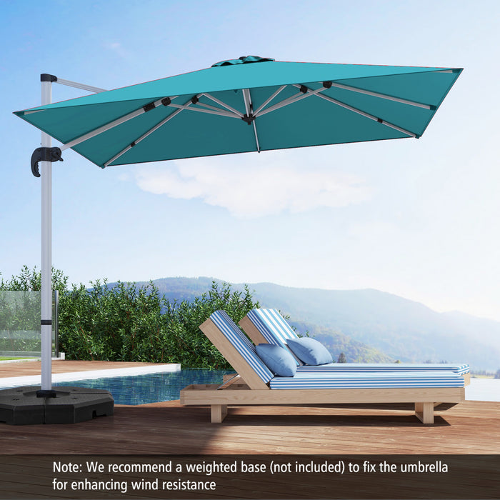 Costway Parasol d'exterieur a bras articule 10 pieds en aluminium suspendu deporte, avec rotation a 360° Bleu